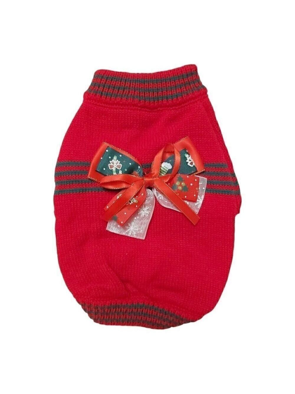 Pet Circle Christmas Bow Decor Dog Sweater – Soft Acrylic Knit Pullover Size S